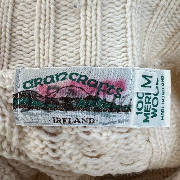 Aran Crafts Size M Full Zip Cardigan Sweater Ireland Fisherman Cable Knit Cream - Picture 7 of 11